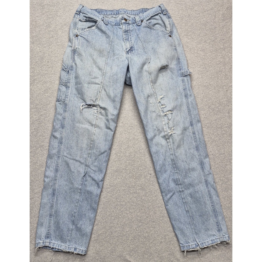 VTG Lee Carpenter Jeans Mens‎ 36x32 Light Wash Denim Utility Workwear Distressed